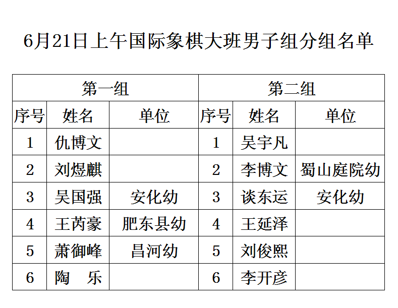 2014年合肥市少儿国际象棋比赛分组名单